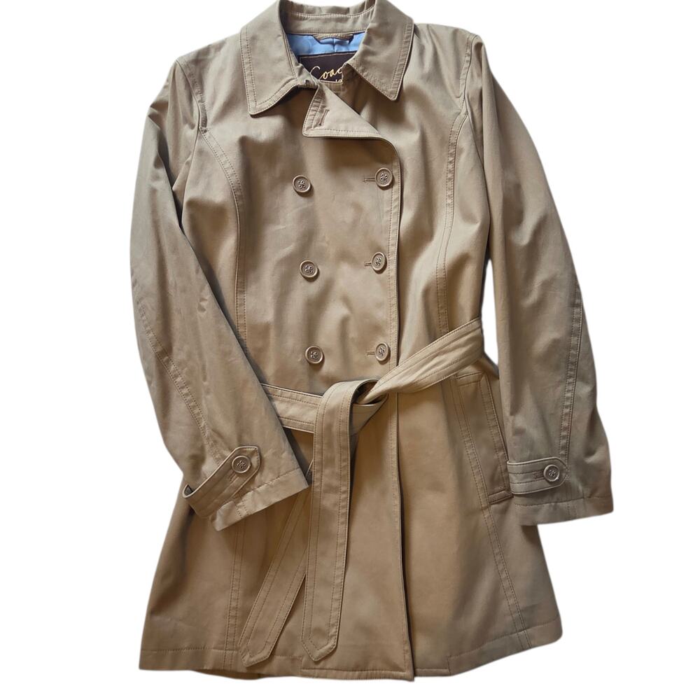 Coach Trench Coat Double Breasted, Belted, above the knee length, sz XL Tan - Picture 11 of 13